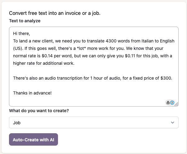 Generate a job or invoice from an AI prompt